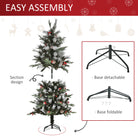 HOMCOM 5FT Artificial Snow Dipped Christmas Tree Xmas Pencil Tree Holiday Home Party Decoration w/ Foldable Feet Berries Pinecones, Green - anydaydirect