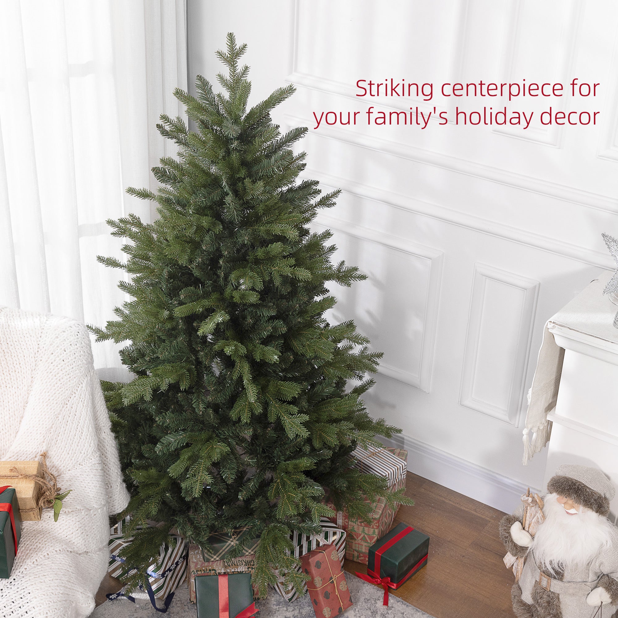 HOMCOM 5ft Artificial Christmas Tree with 1309 Tips, Metal Base, Realistic Hinged Xmas Tree for Home Office, Green - anydaydirect