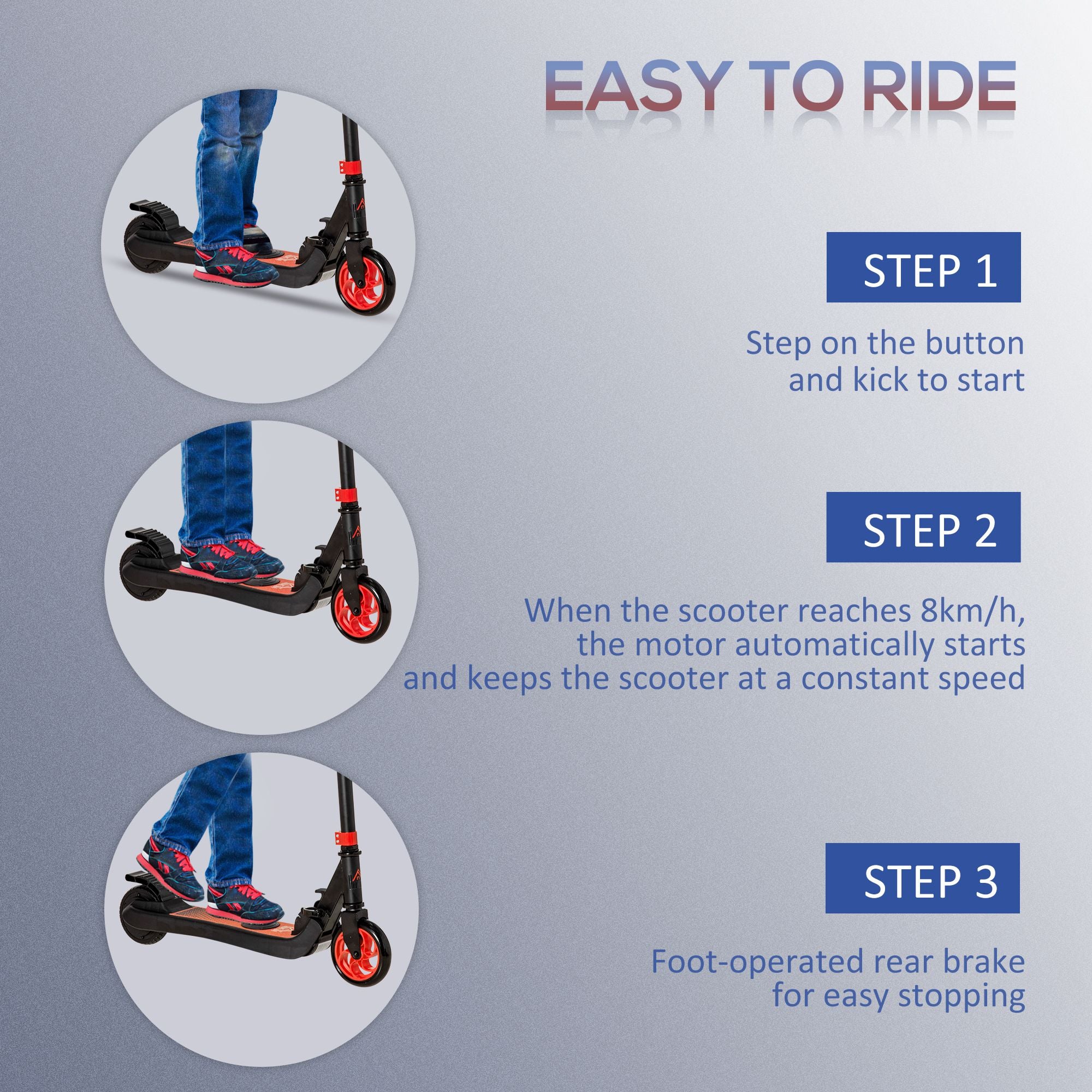 HOMCOM Folding Electric Scooter Adult E Scooter, 120W, with Rear Wheel Brake, 8km/h Maximum Speed, for Ages 6+ Years Old, Red - anydaydirect