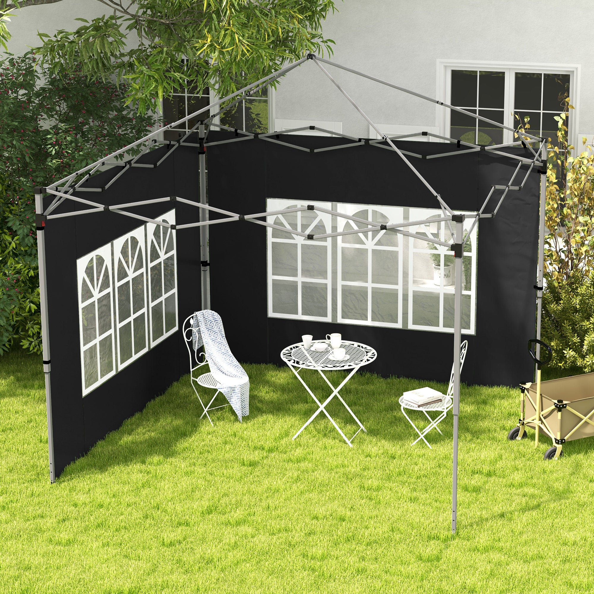 Outsunny Gazebo Side Panels, Sides Replacement with Window for 3x3(m) or 3x4m Pop Up Gazebo, 2 Pack, Black - anydaydirect