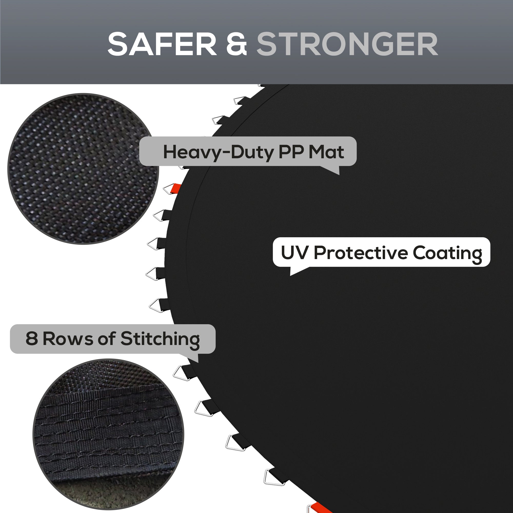 SPORTNOW Trampoline Replacement Mat with Spring Pull Tool, 42 V-Hooks, for 8ft Trampoline using 14cm Springs, Black - anydaydirect