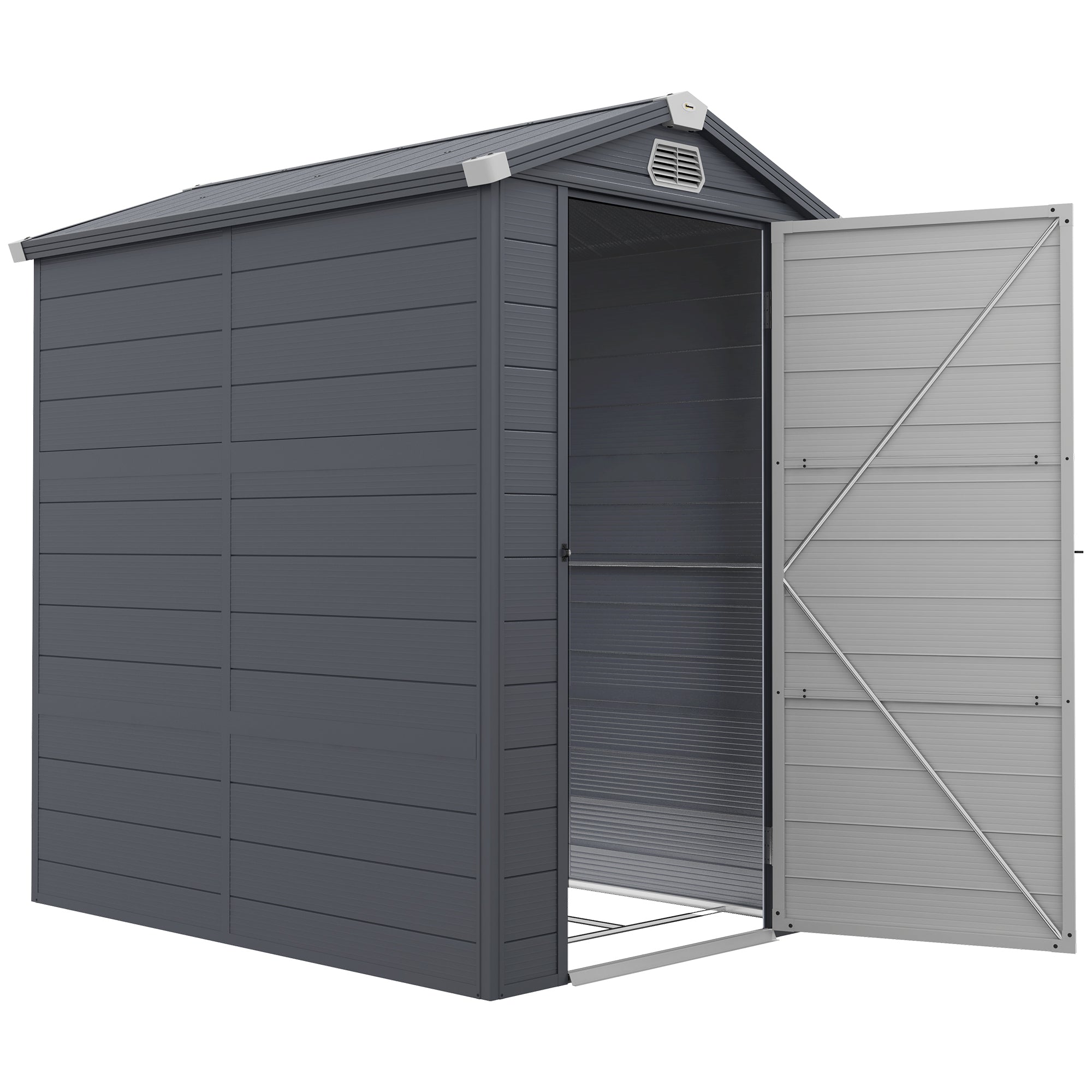 Outsunny 4 x 6ft Garden Shed with Foundation Kit, Polypropylene Outdoor Storage Tool House with Ventilation Slots and Lockable Door, Grey - anydaydirect