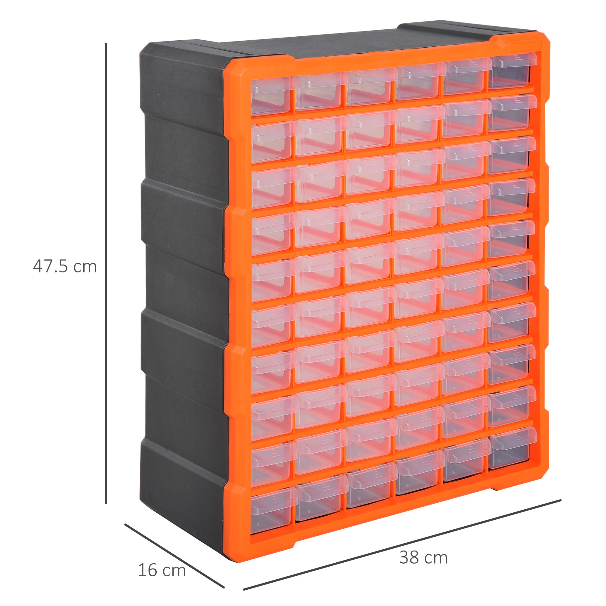 DURHAND 60 Drawers Parts Organiser Wall Mount Storage Cabinet Garage Small Nuts Bolts Tools Clear Orange - anydaydirect