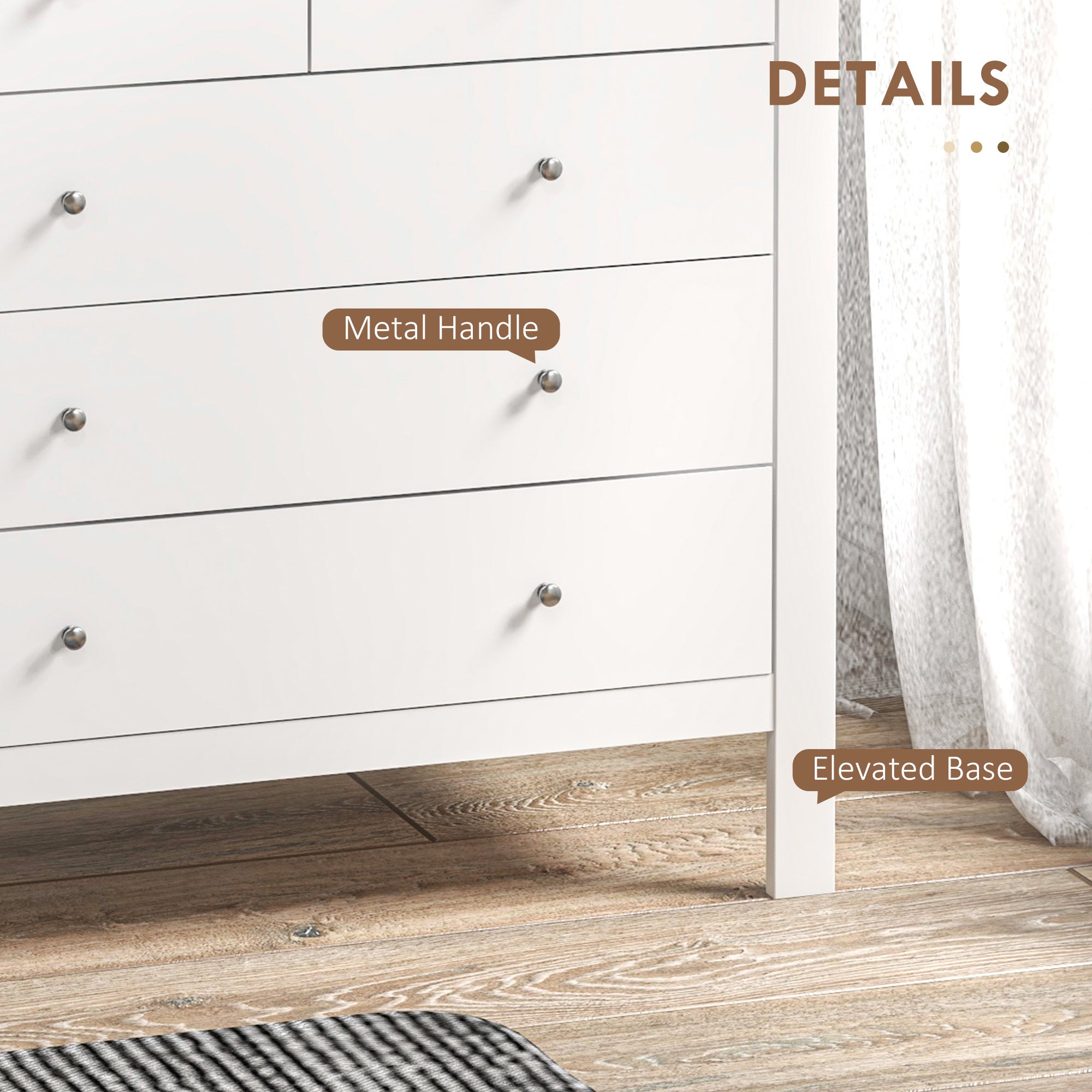 HOMCOM Modern Chest of Drawers, 5 Drawer Storage Cabinet with Metal Handles and Runners for Bedroom, White - anydaydirect