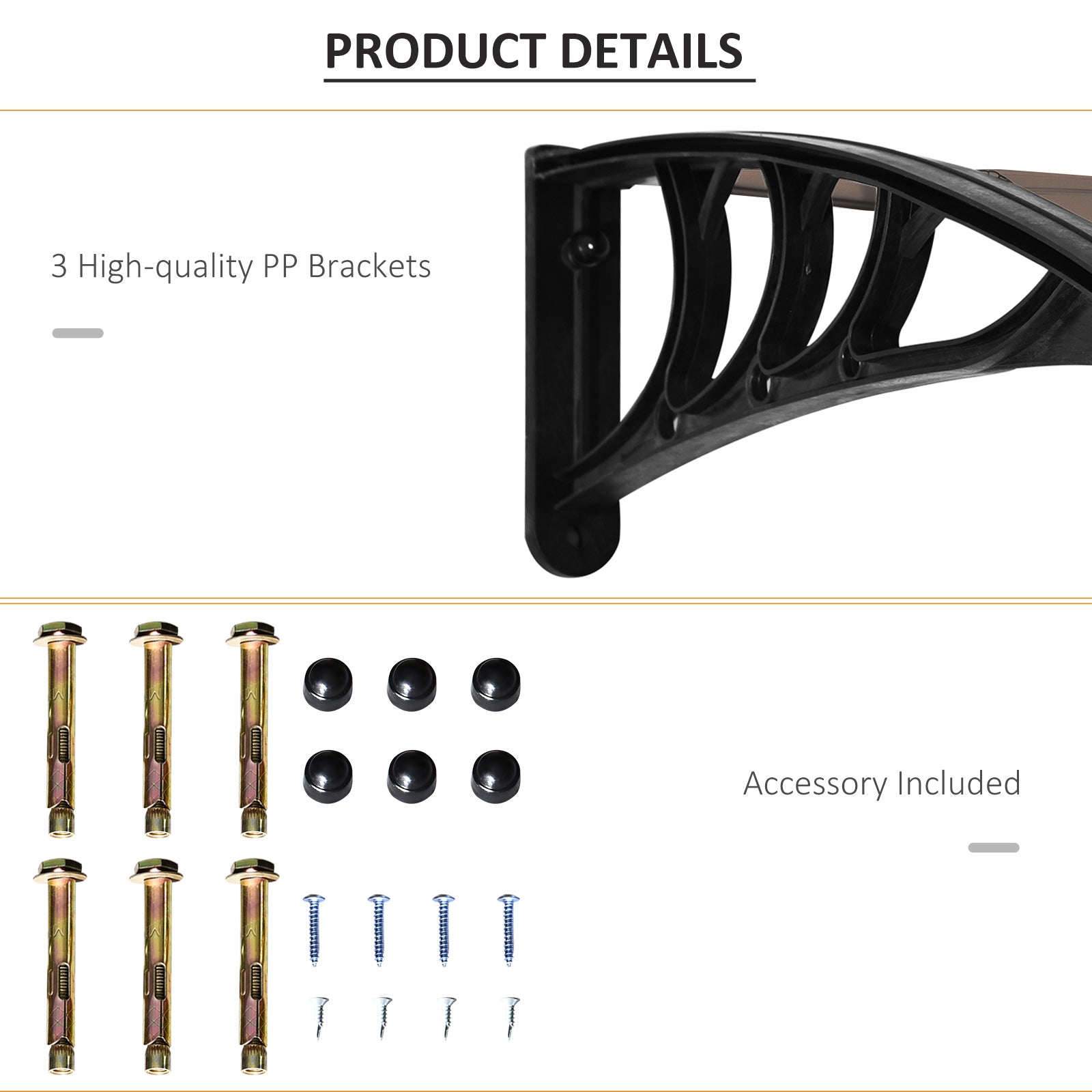 Outsunny 75 x 195 cm Curved Door Window Awning Canopy, Polycarbonate Cover Front Door Outdoor Patio, UV Rain Snow Protection Shelter, Brown - anydaydirect