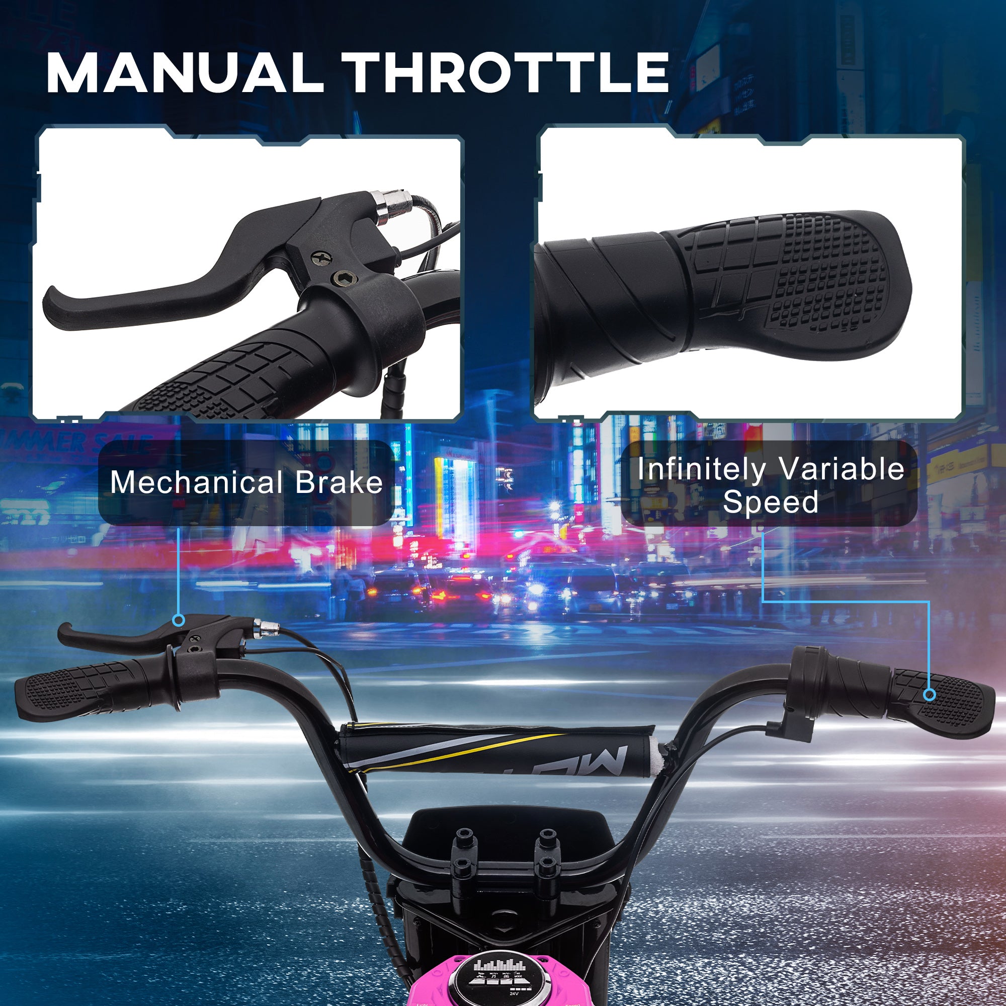 HOMCOM 24V Electric Motorbike, Dirt Bike with Twist Grip Throttle, Music Horn, 12" Pneumatic Tyres, 16 Km/h Max. Speed, Pink - anydaydirect