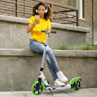 HOMCOM Folding Kick Scooter, Adjustable Ride On Scooter with 200mm Big Wheels and Double Shock Absorption, Urban Scooter for 14+ Teens Adult, Green - anydaydirect