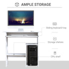 HOMCOM Compact Small Computer Table Wooden Desk Keyboard Tray Storage Shelf Modern Corner Table Home Office White - anydaydirect