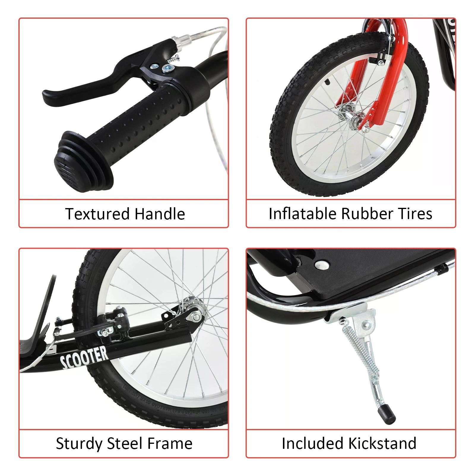 HOMCOM Kids Scooter with Height-Adjustable Handlebar, Non-Slip Deck, and Dual Brakes, for Children 5+ Years, Black - anydaydirect