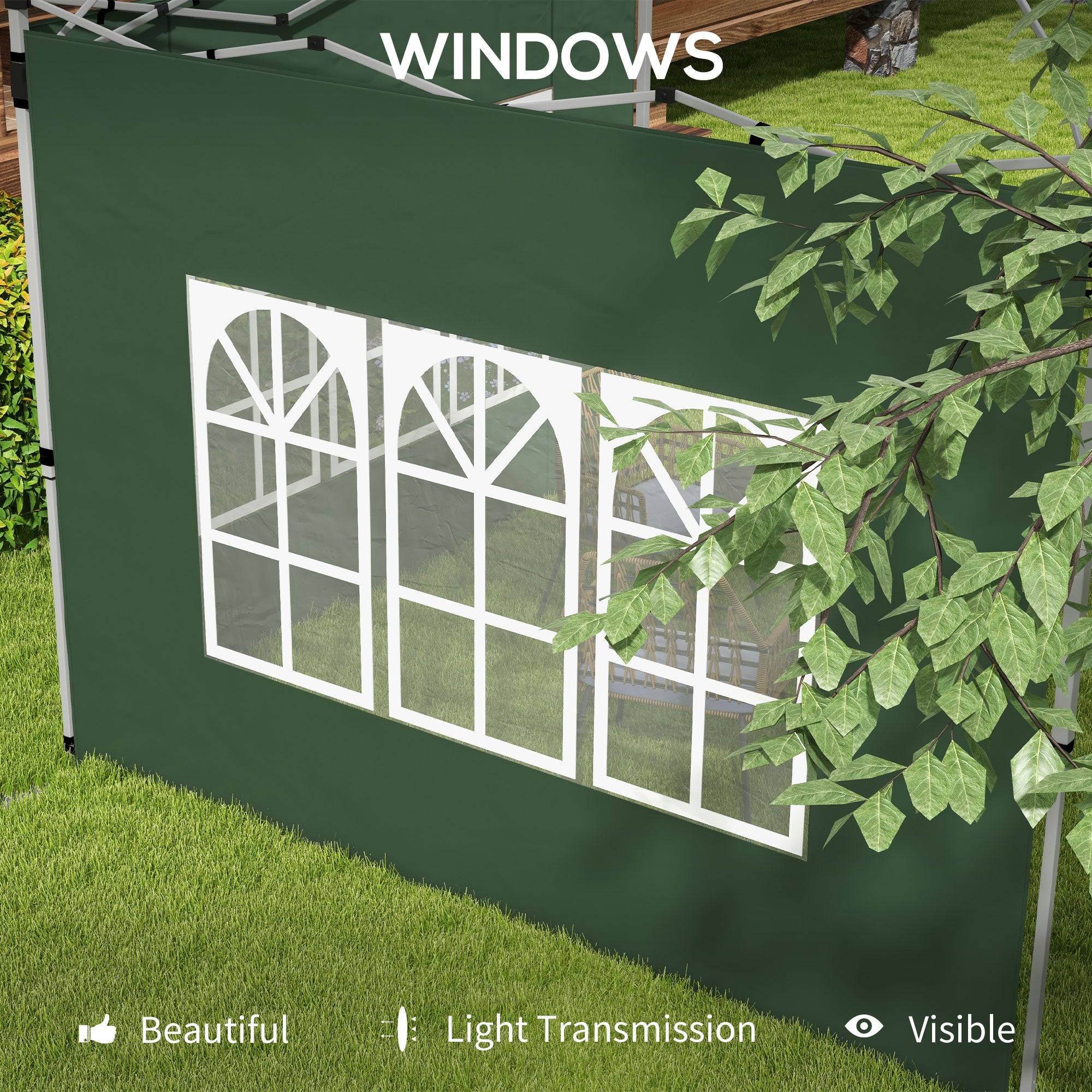 Outsunny Gazebo Side Panels, Sides Replacement with Window for 3x3(m) or 3x4m Pop Up Gazebo, 2 Pack, Green - anydaydirect