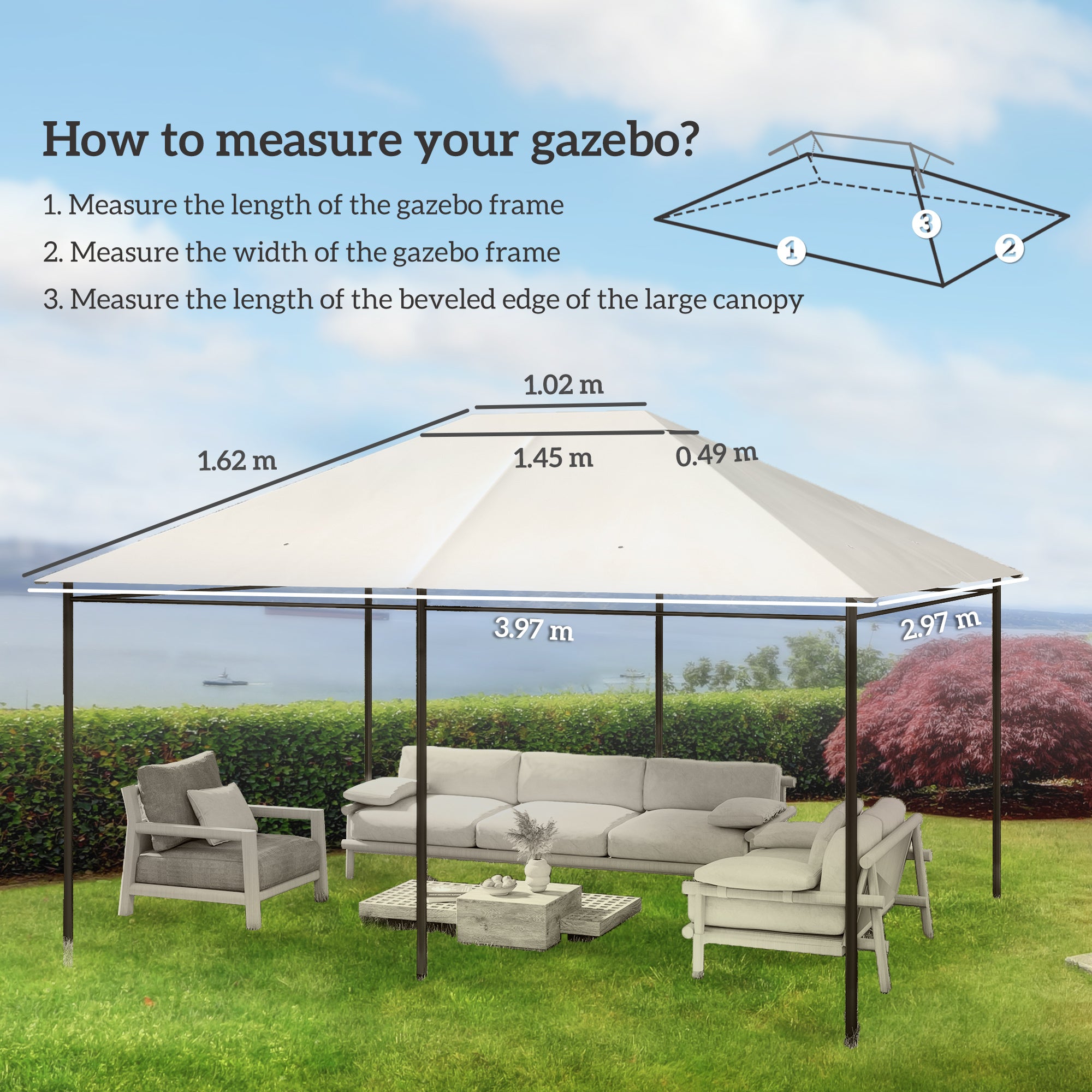 Outsunny 3 x 4m Gazebo Canopy Replacement Cover, Gazebo Roof Replacement (TOP COVER ONLY), Cream White - anydaydirect