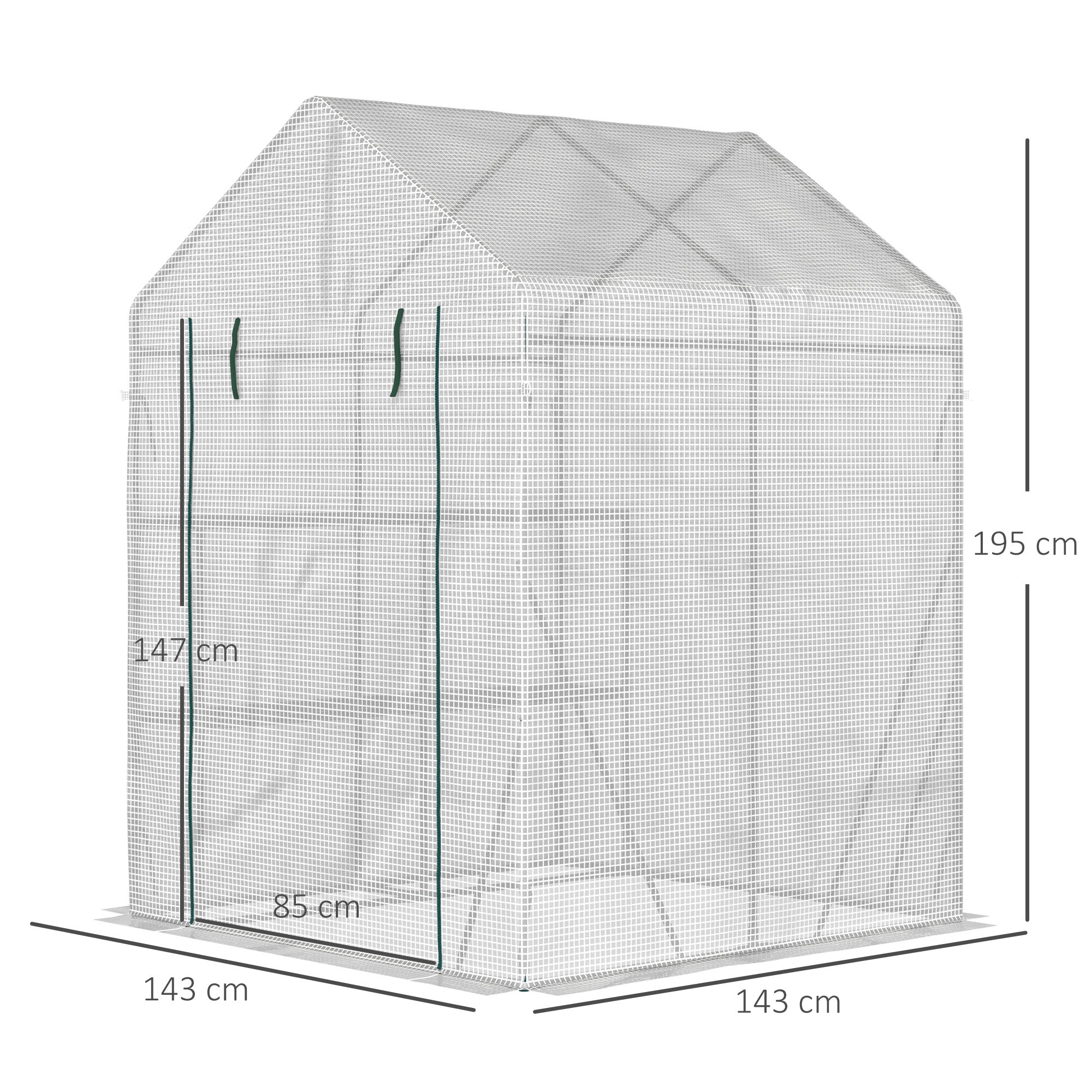 Outsunny Greenhouse for Outdoor, Portable Gardening Plant Grow House with 2 Tier Shelf, Roll-Up Zippered Door, PE Cover, 143 x 143 x 195cm, Green - anydaydirect
