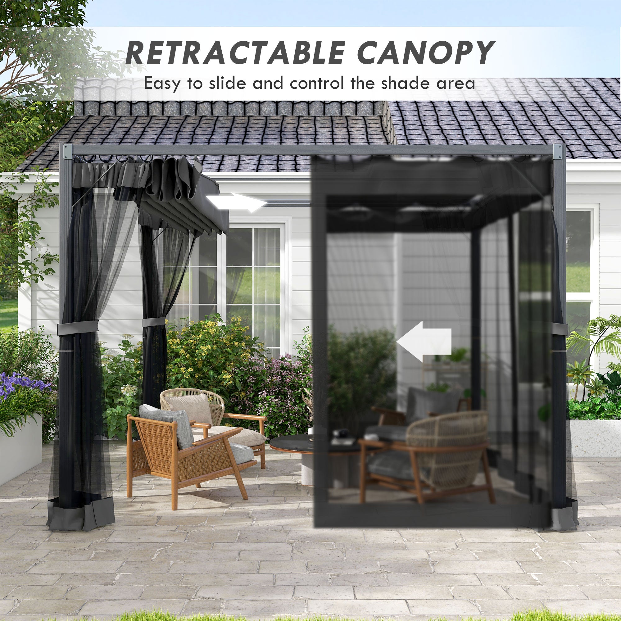 Outsunny 3 x 3m Aluminium Frame Pergola, with Retractable Roof - Dark Grey - anydaydirect