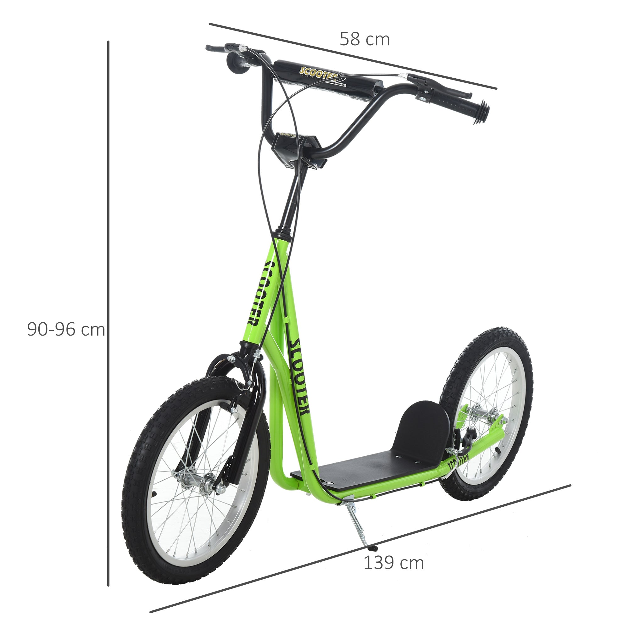 HOMCOM Teen Kids Stunt Scooter Children Kick Scooter Adjustable Handlebar 2 Brakes Ride On 16 Inch Rubber Tyres Green - anydaydirect