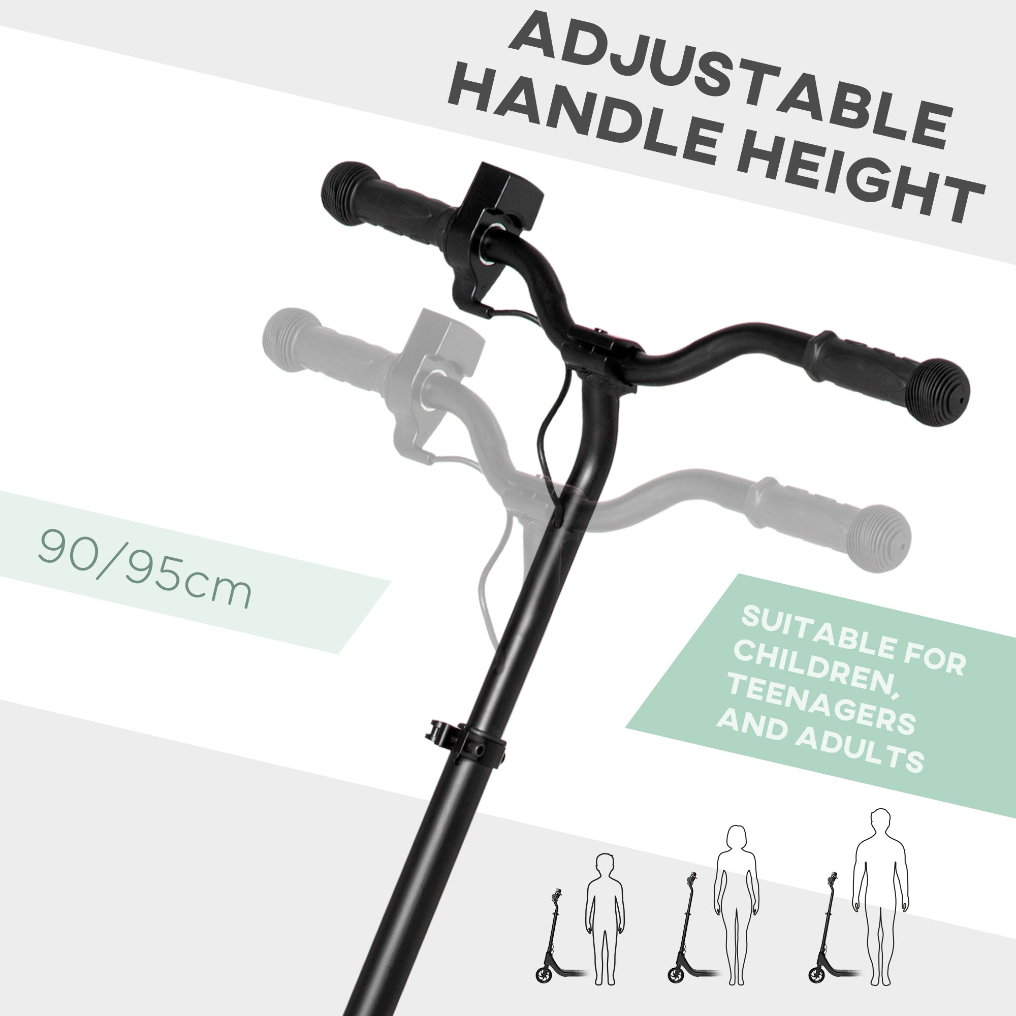 HOMCOM Electric Scooter, 120W Motor E-Scooter w/ Battery Display, Adjustable Height, Rear Brake for Ages 6+ Years - Black - anydaydirect
