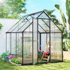 Outsunny Polycarbonate Greenhouse with Swing Door and Adjustable Window, Walk-in Greenhouse with Rain Gutter, 6 x 6.5ft, Black - anydaydirect