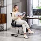 HOMCOM Ergonomic Desk Chair No Wheels, Padded Meeting Office Chair with Sled Base for Home Conference Room, Bedroom, Waiting, Reception, Black - anydaydirect