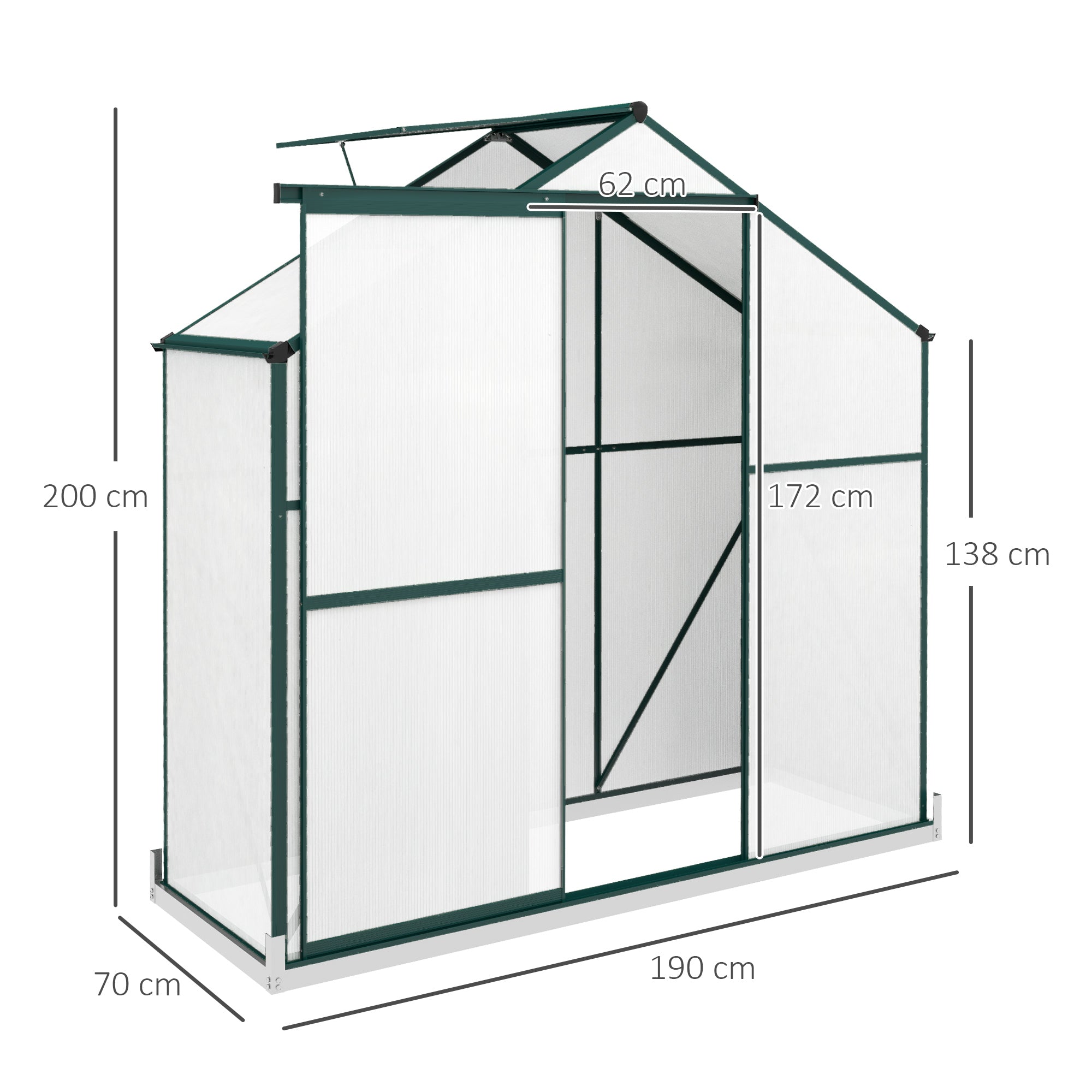 Outsunny 6 x 2.5ft Polycarbonate Greenhouse Walk-In Green House with Rain Gutter, Sliding Door, Window, Foundation, Green - anydaydirect