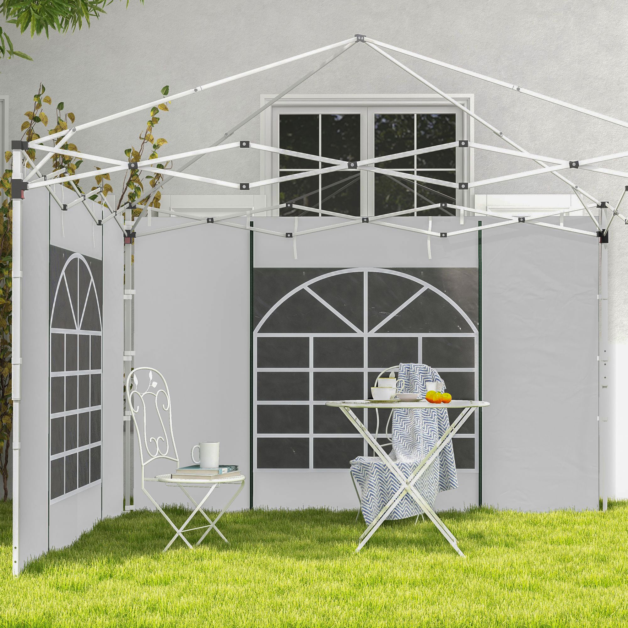 Outsunny Gazebo Side Panels, 2 Pack Sides Replacement, for 3x3(m) or 3x6m Pop Up Gazebo, with Windows and Doors, White - anydaydirect
