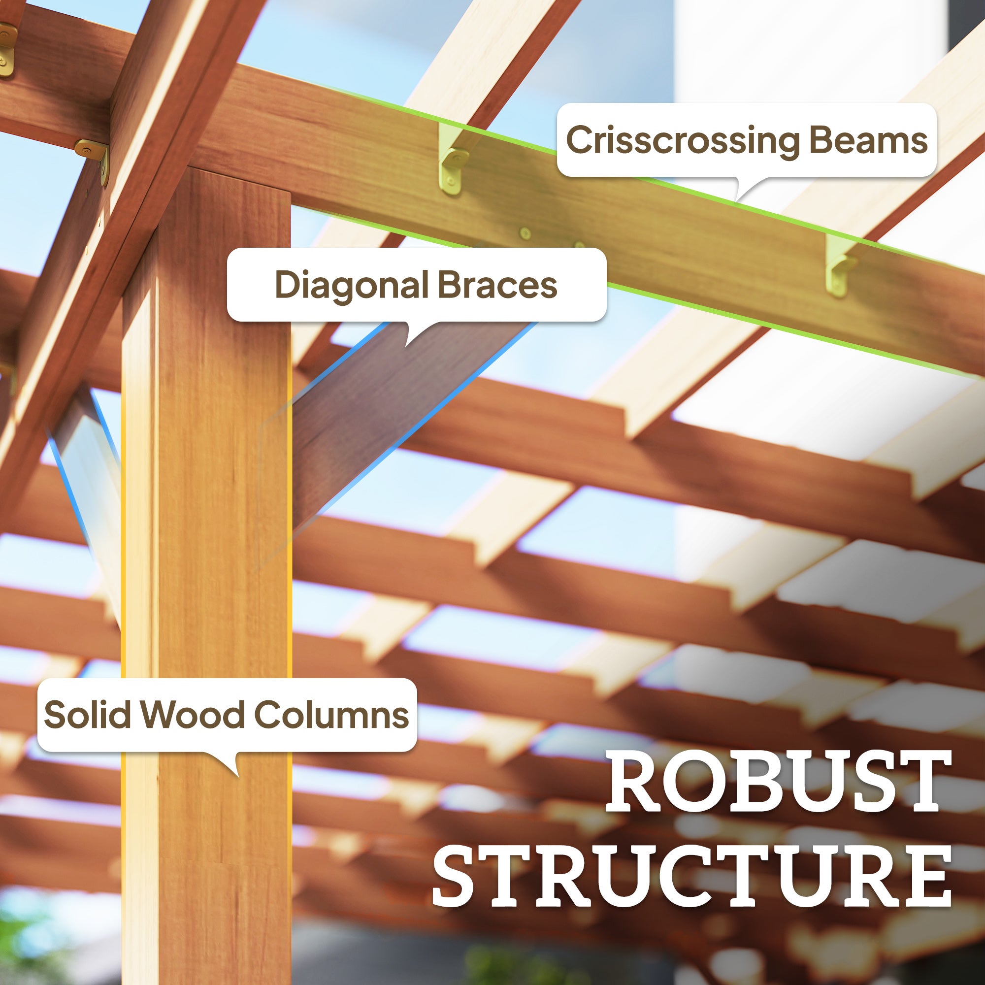 Outsunny Graden Pergola Kit, Wooden Pergola Gazebo Grape Trellis with Stable Structure, 3.6 x 3.6m, Dark Brown - anydaydirect