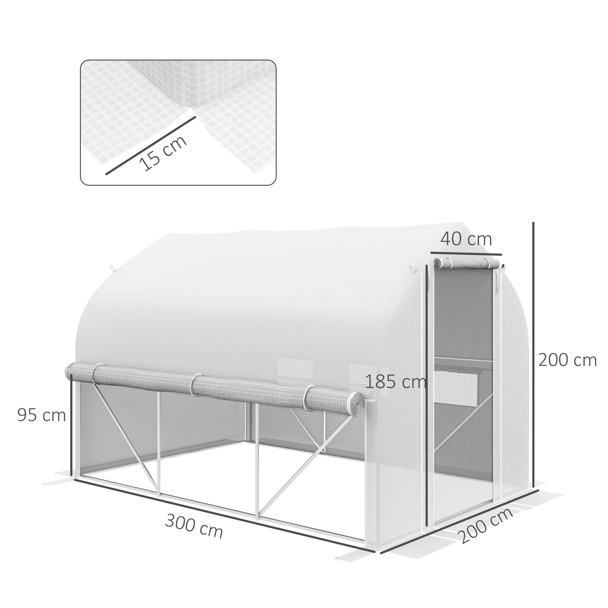 Outsunny 3 x 2(m) Walk-in Polytunnel Greenhouse, Zipped Roll Up Sidewalls, Mesh Door, 6 Mesh Windows, Tunnel Warm House Tent with PE Cover, Complimentary Plant Labels and Gloves, White - anydaydirect