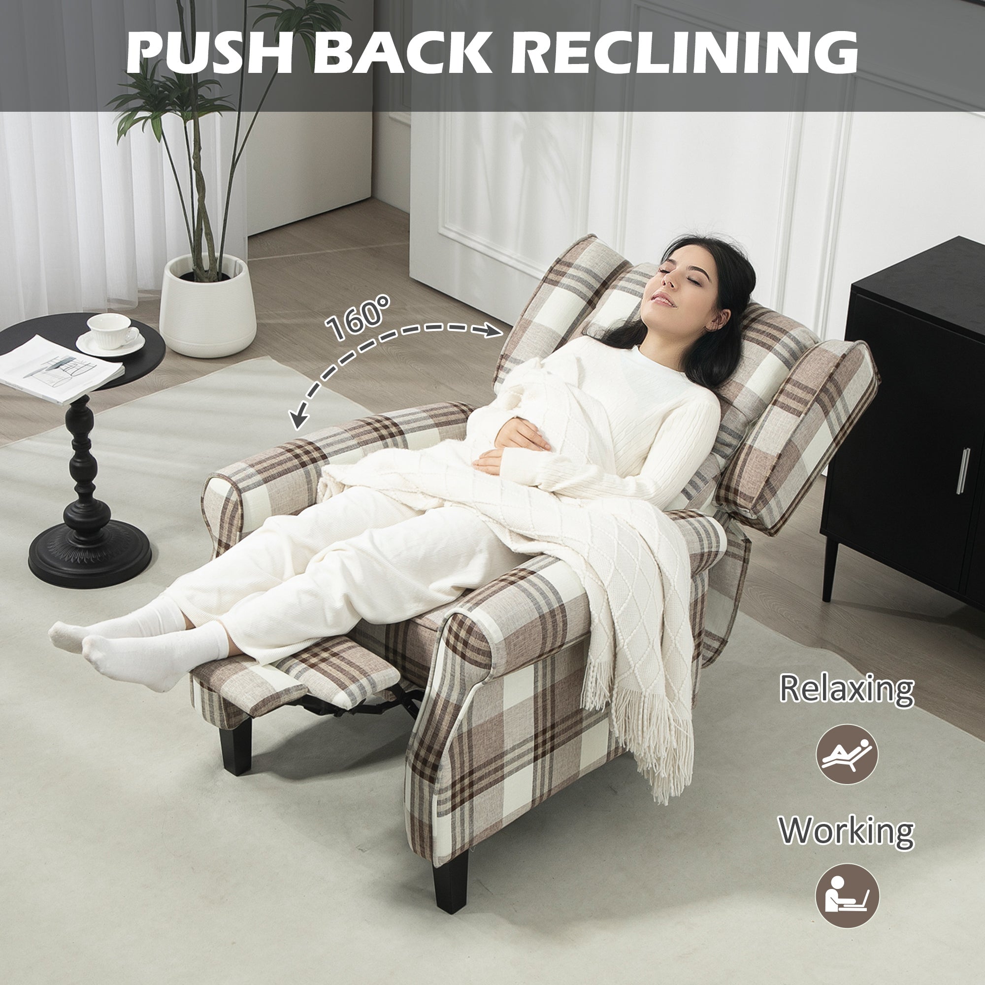 HOMCOM 160° Reclining Armchair, with Footrest - Brown - anydaydirect