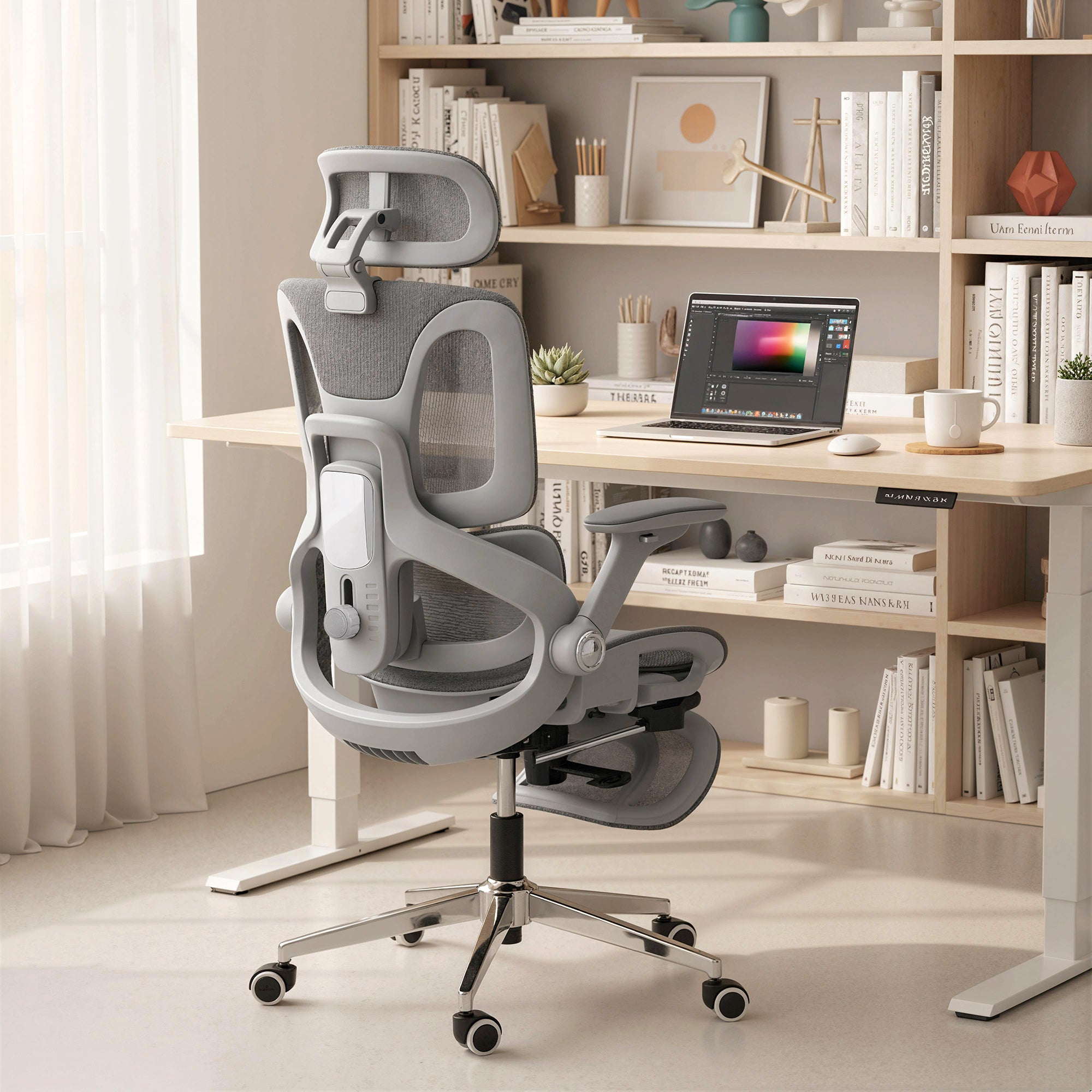 HOMCOM Ergonomic Office Chair, High Back Mesh Desk Chair, Grey - anydaydirect