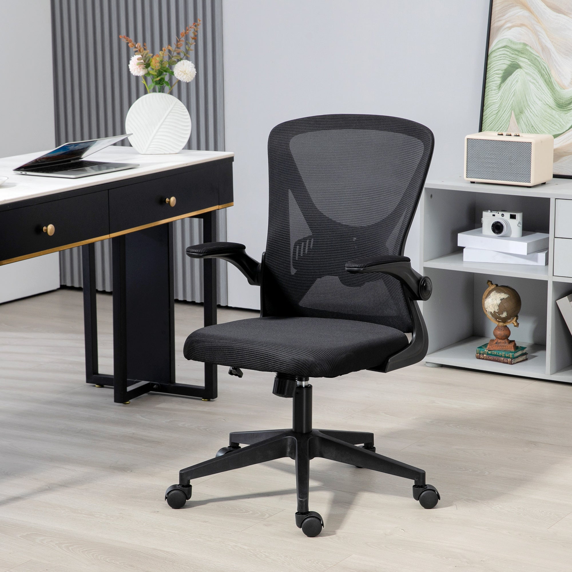 Vinsetto Mesh Back Office Chair, with Flip-Up Arms - Black - anydaydirect