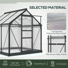 Outsunny 6 x 6ft Polycarbonate Greenhouse, Large Walk-In Green House with Slide Door and Window, Garden Plants Grow House with Aluminium Frame and Foundation, Grey - anydaydirect