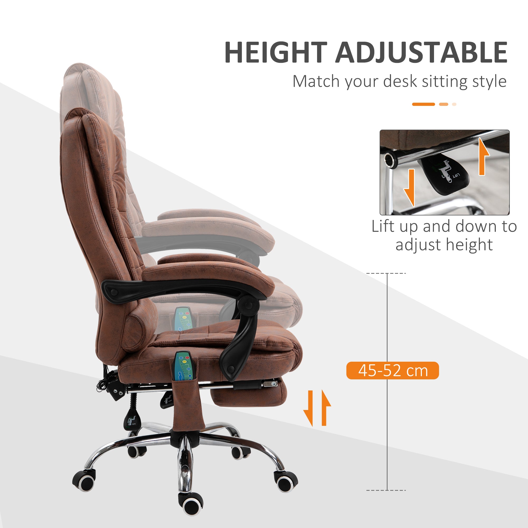 Vinsetto Heated 6 Points Vibration Massage Executive Office Chair Adjustable Swivel Ergonomic High Back Desk Chair Recliner with Footrest Brown - anydaydirect