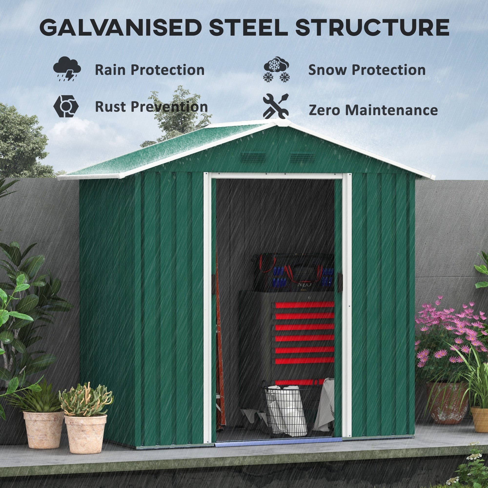 Outsunny 6.5ft x 3.5ft Metal Garden Storage Shed for Outdoor Tool Storage with Double Sliding Doors and 4 Vents, Grey - anydaydirect