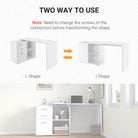 HOMCOM L Shaped Computer Desk, Reversible Home Office Desk with Drawers, File Cabinet and Storage Shelves, Study Table, 117 x 83.5 x 76cm, White - anydaydirect
