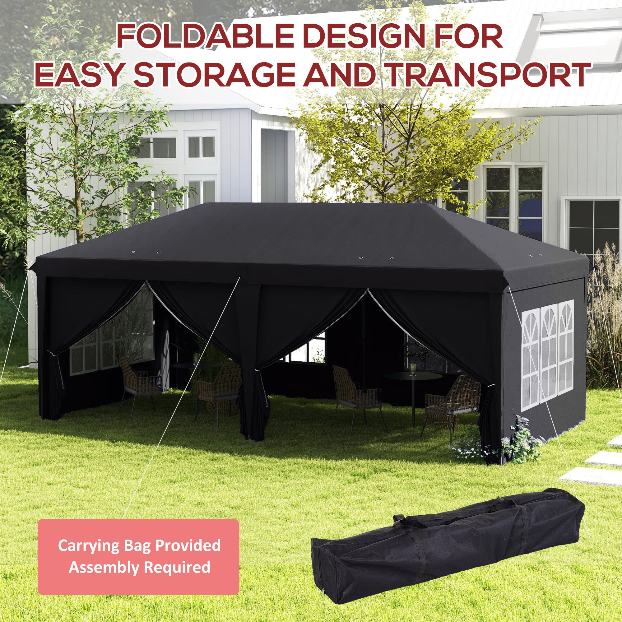 Outsunny 3 x 6m Pop-Up Gazebo, with Curtain Walls and Windows - Grey - anydaydirect