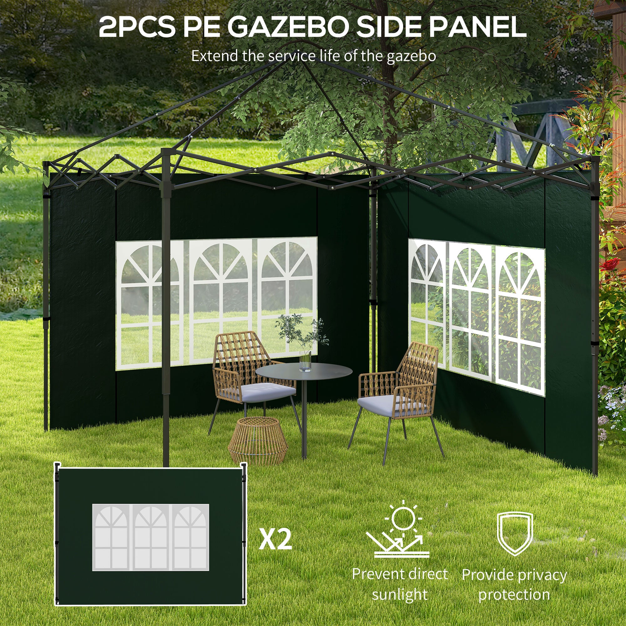 Outsunny Set of Two 3 x 3m Gazebo Frame Replacement Walls - Green - anydaydirect