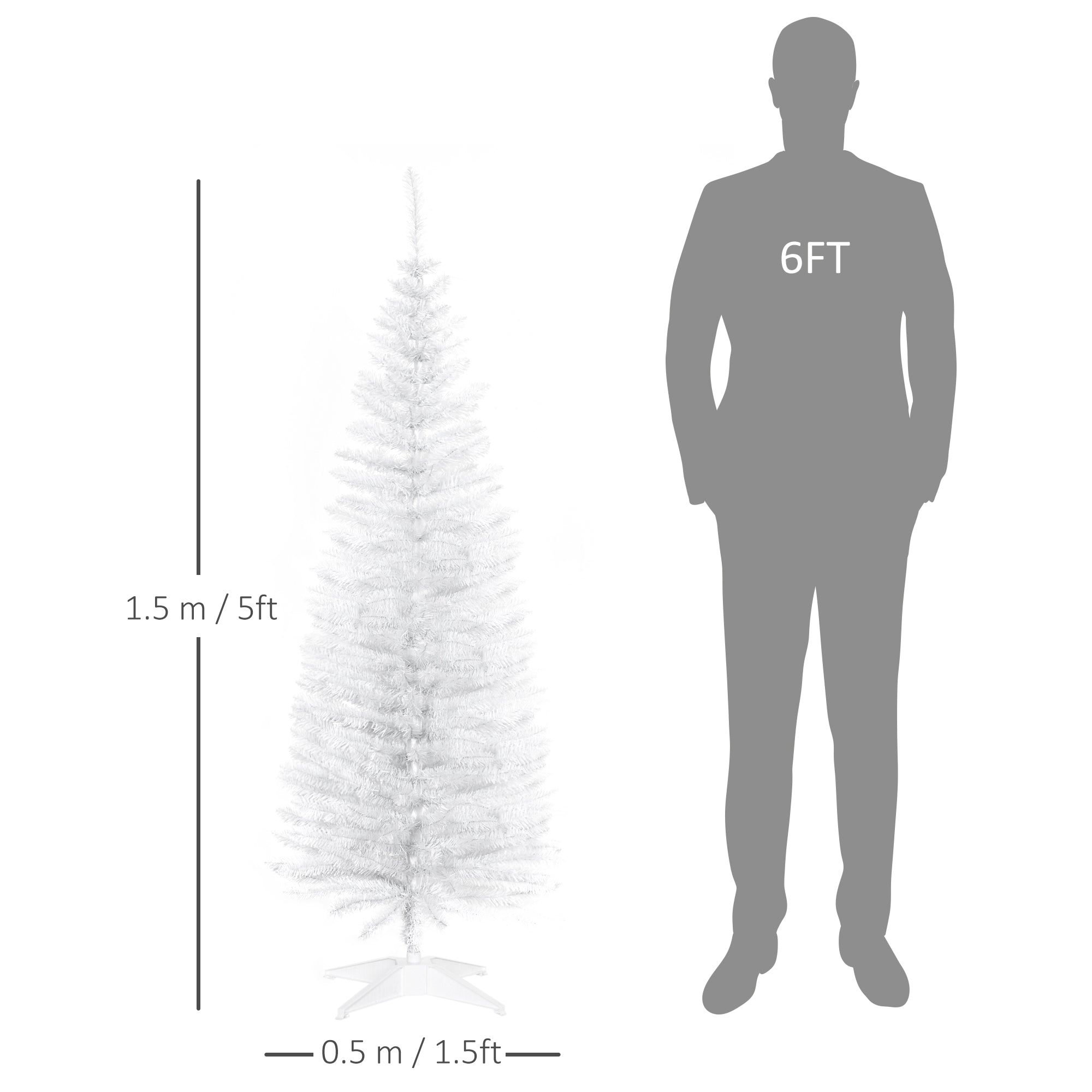 HOMCOM 5T Artificial Pine Pencil Slim Tall Christmas Tree with Branch Tips Xmas Holiday Décor with Stand White - anydaydirect
