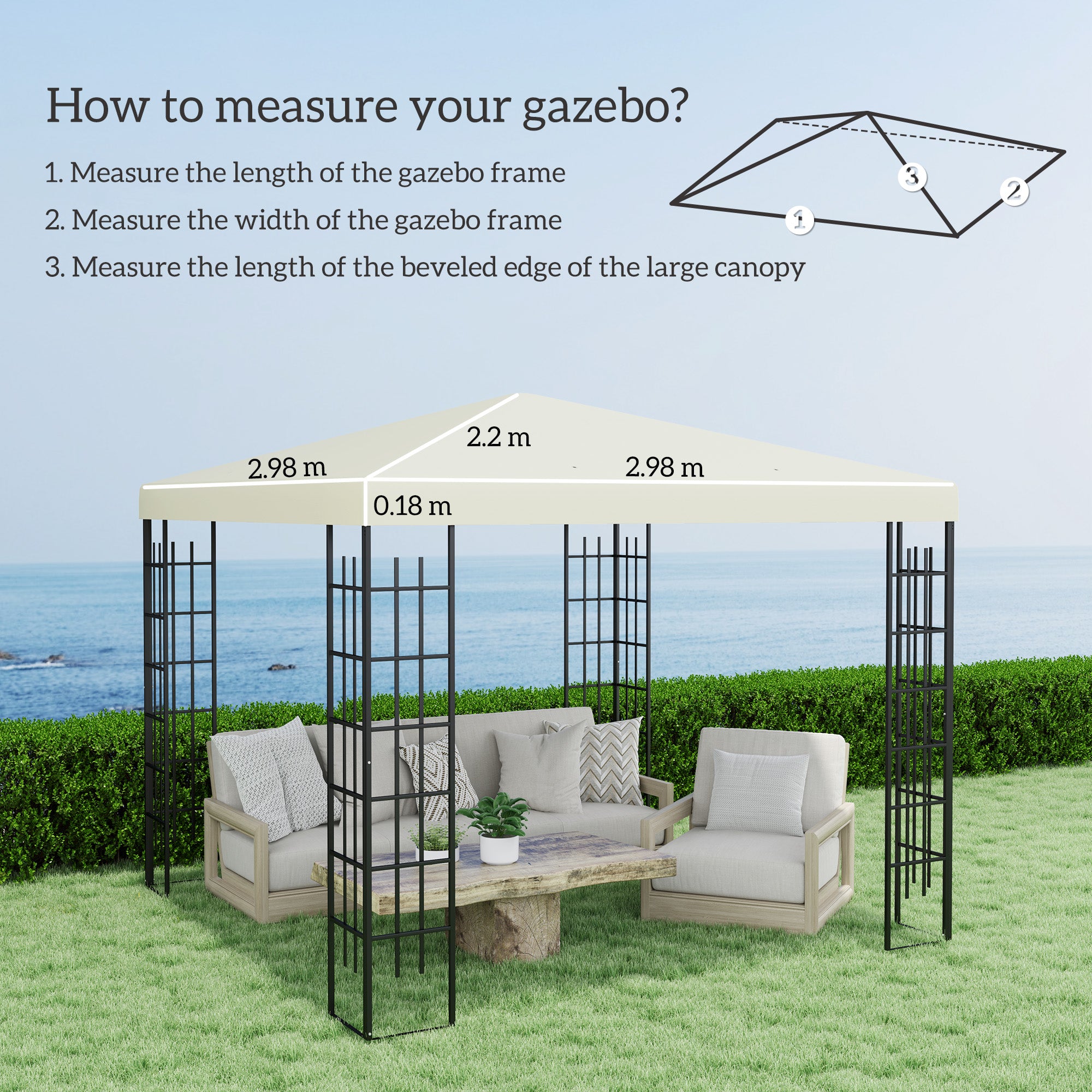Outsunny 3 x 3(m) Gazebo Frame Replacement - Cream - anydaydirect