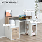 HOMCOM Computer Desk with Drawers and Storage Shelves, Reception Desk, Study Workstation for Home Office, 137 x 55 x 92cm, Oak and White - anydaydirect