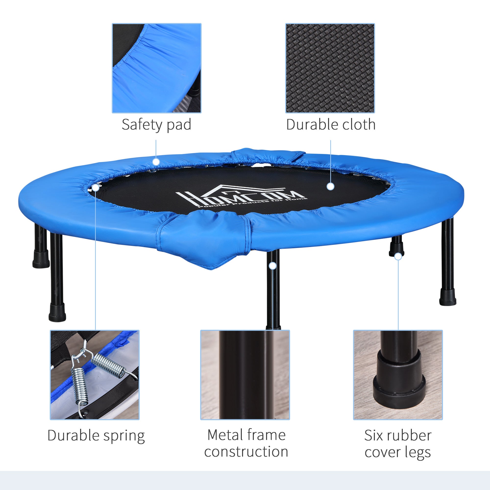 HOMCOM ?96cm Mini Fitness Trampoline Home Gym Yoga Exercise Rebounder Indoor Outdoor Jumper with Safety Pad, Support Up to 100 KG, Blue and Black - anydaydirect
