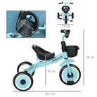 AIYAPLAY Kids Trike, Tricycle, with Adjustable Seat, Basket, Bell, for Ages 2-5 Years - Blue - anydaydirect