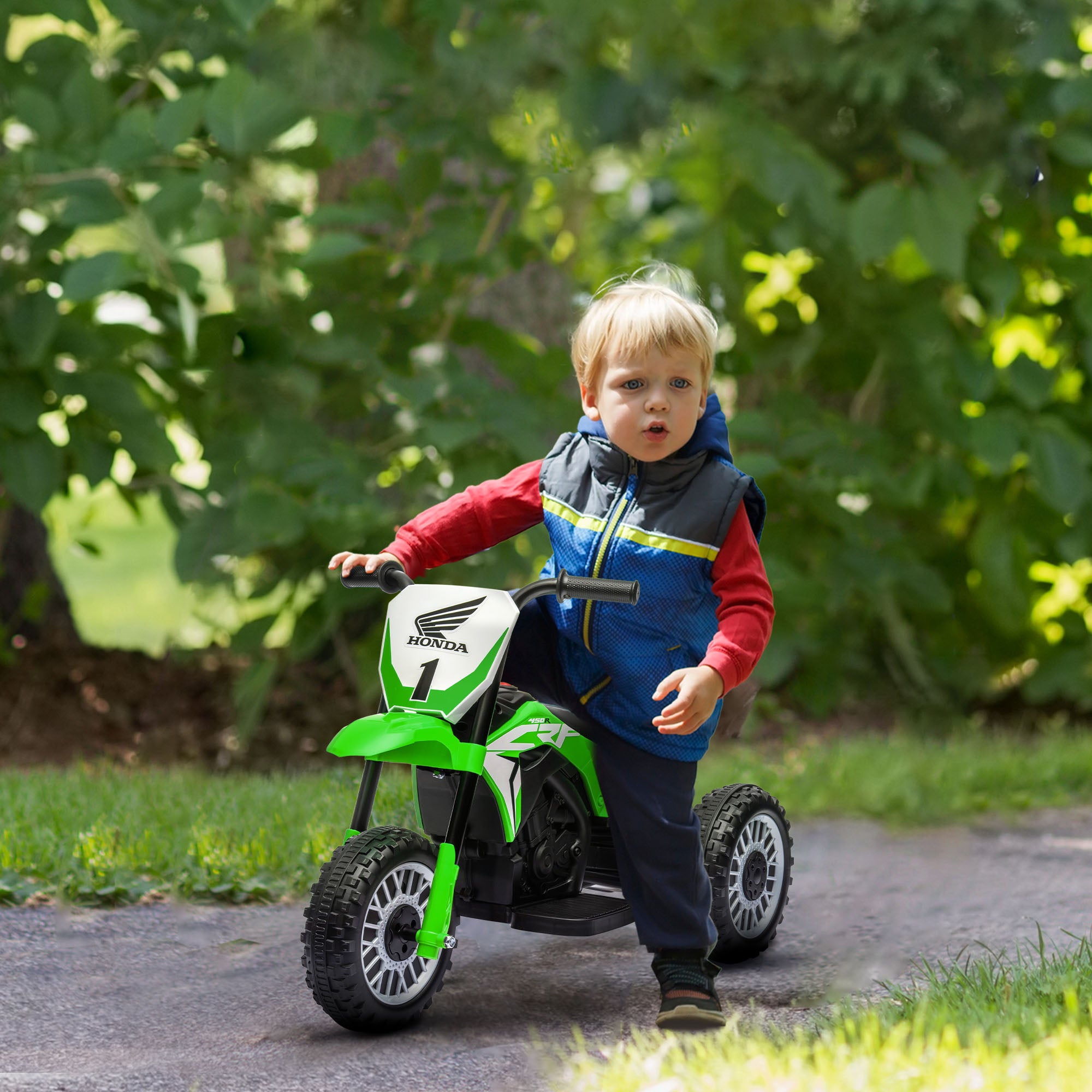 HOMCOM 6V Electric Motorbike for Toddlers, 3-Wheel Design, with Horn and Startup Sound, Vibrant Green - anydaydirect