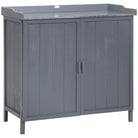 Outsunny Wooden Garden Storage Shed Tool Cabinet Organiser w/ Potting Bench Table, Two Shelves, 98 x 48 x 95.5 cm, Grey - anydaydirect