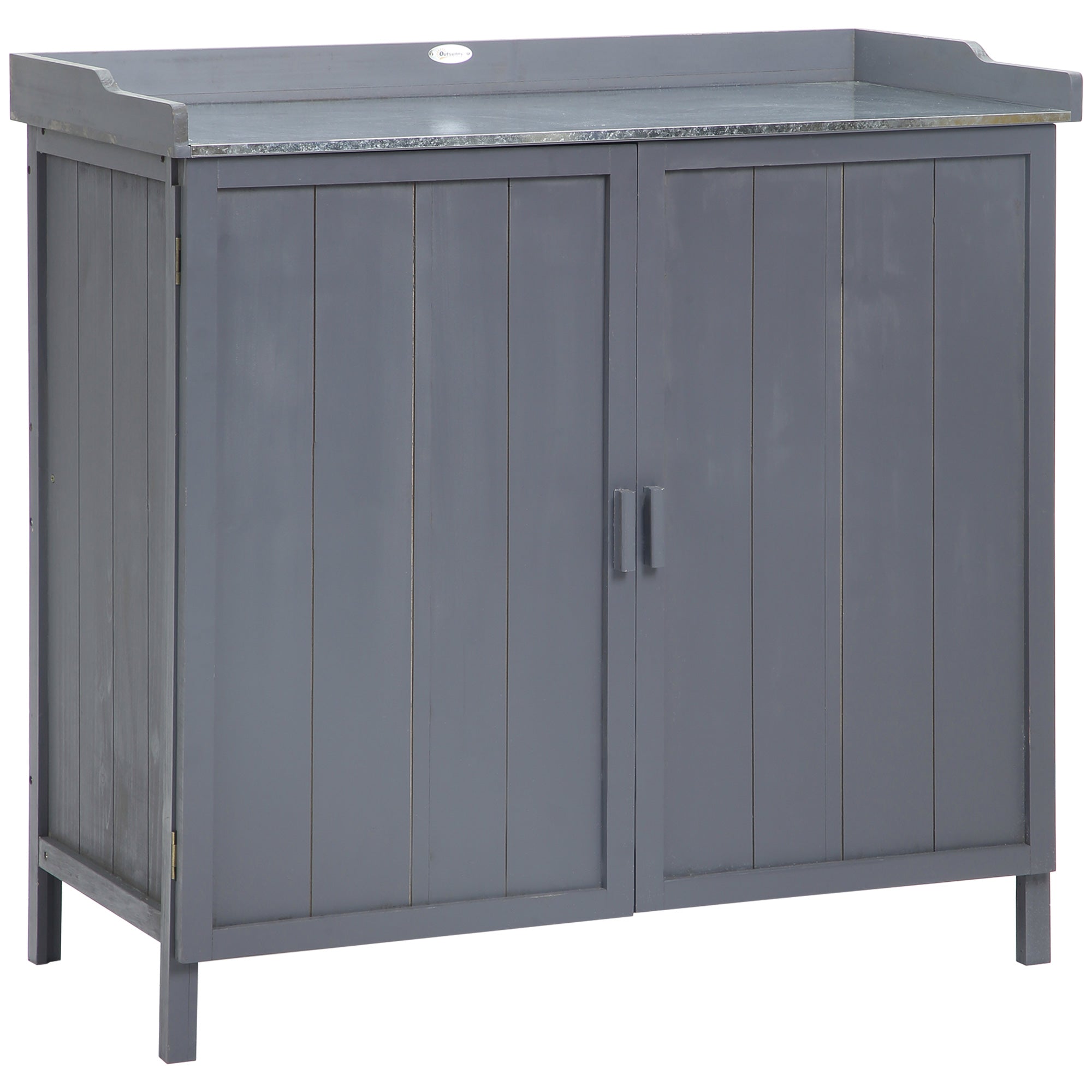 Outsunny Wooden Garden Storage Shed Tool Cabinet Organiser w/ Potting Bench Table, Two Shelves, 98 x 48 x 95.5 cm, Grey - anydaydirect
