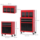 HOMCOM Tool Chest, Metal Tool Cabinet on Wheels with 6 Drawers, Pegboard, Top Chest and Roller Cabinet Combo, 61.6 x 33 x 108cm, Red and Black - anydaydirect