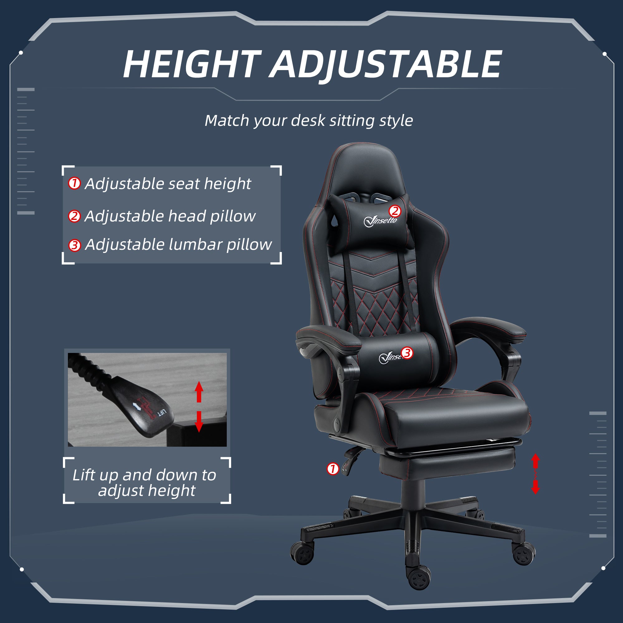 Vinsetto Computer Gaming Chair with Footrest, Video Gaming Chair for Adults with 130° Reclining Back, Desk Chair with Lumbar Support and Adjustable Height, Black Red - anydaydirect