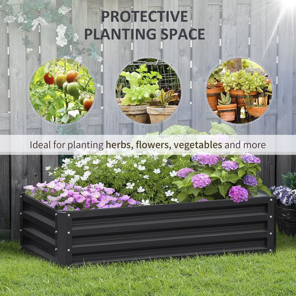 Raised Garden Bed Steel Planter Growing Box for Vegetables Flowers Grey - anydaydirect