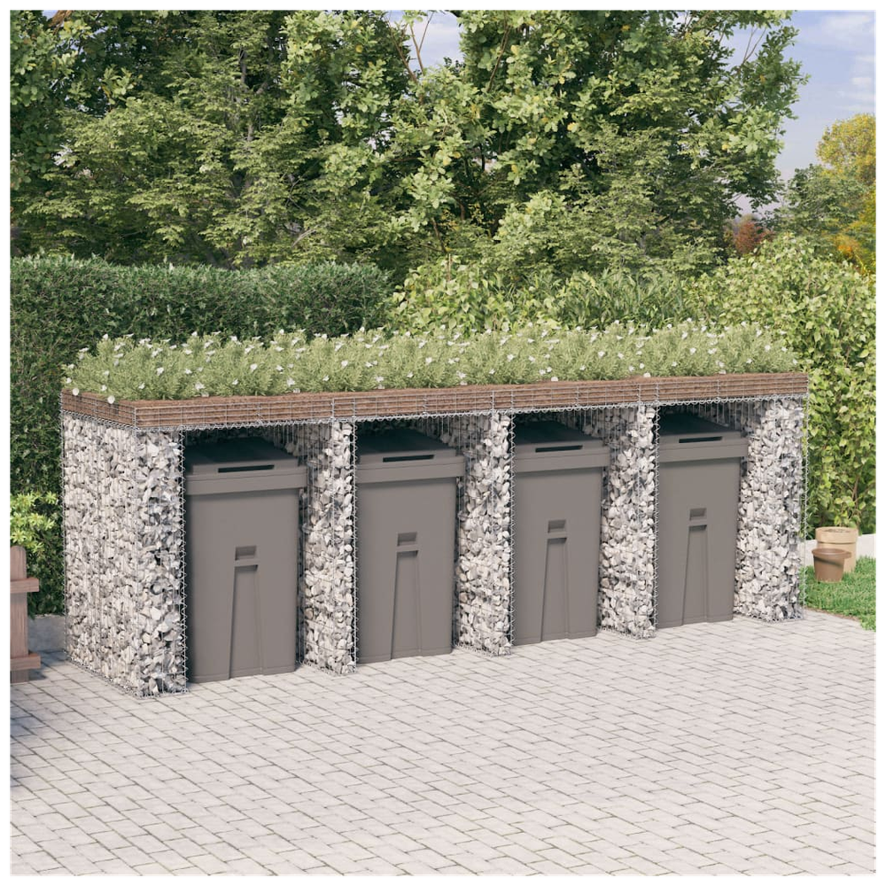 Gabion Wall for Garbage Wheelie Bin Storage 350x91x120 cm Galvanised Iron - anydaydirect