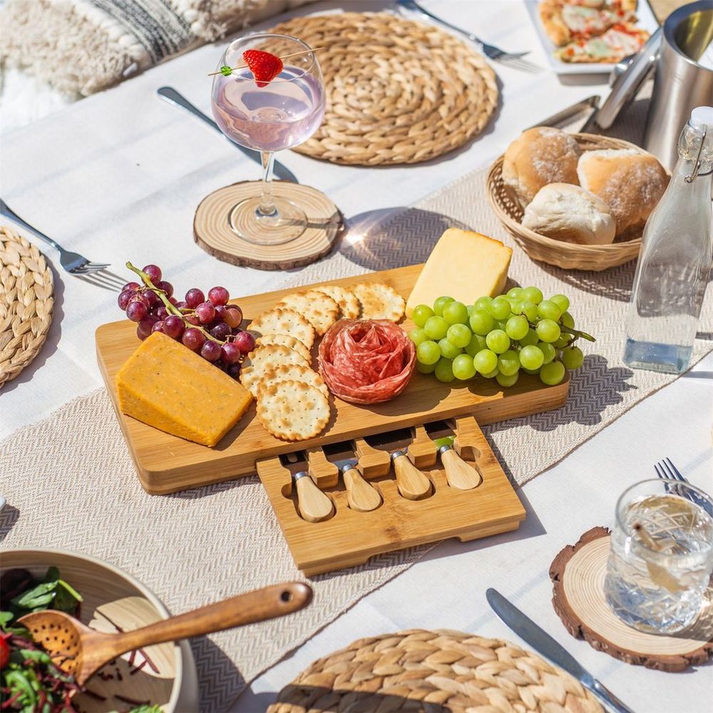 Bamboo Cheese Board Serving Platter With Knife Set | M&W - anydaydirect