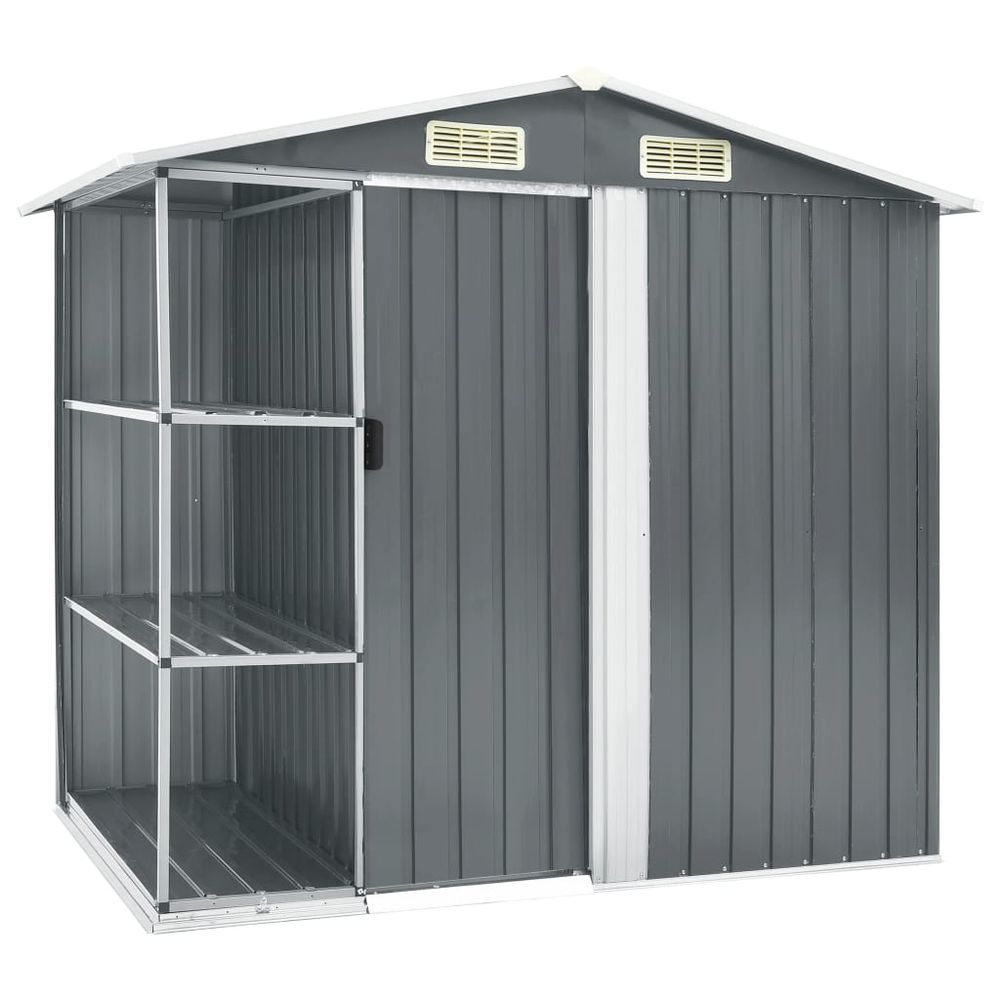 Outdoor Iron Garden Shed with Rack - Grey, 205x130x183 cm - anydaydirect