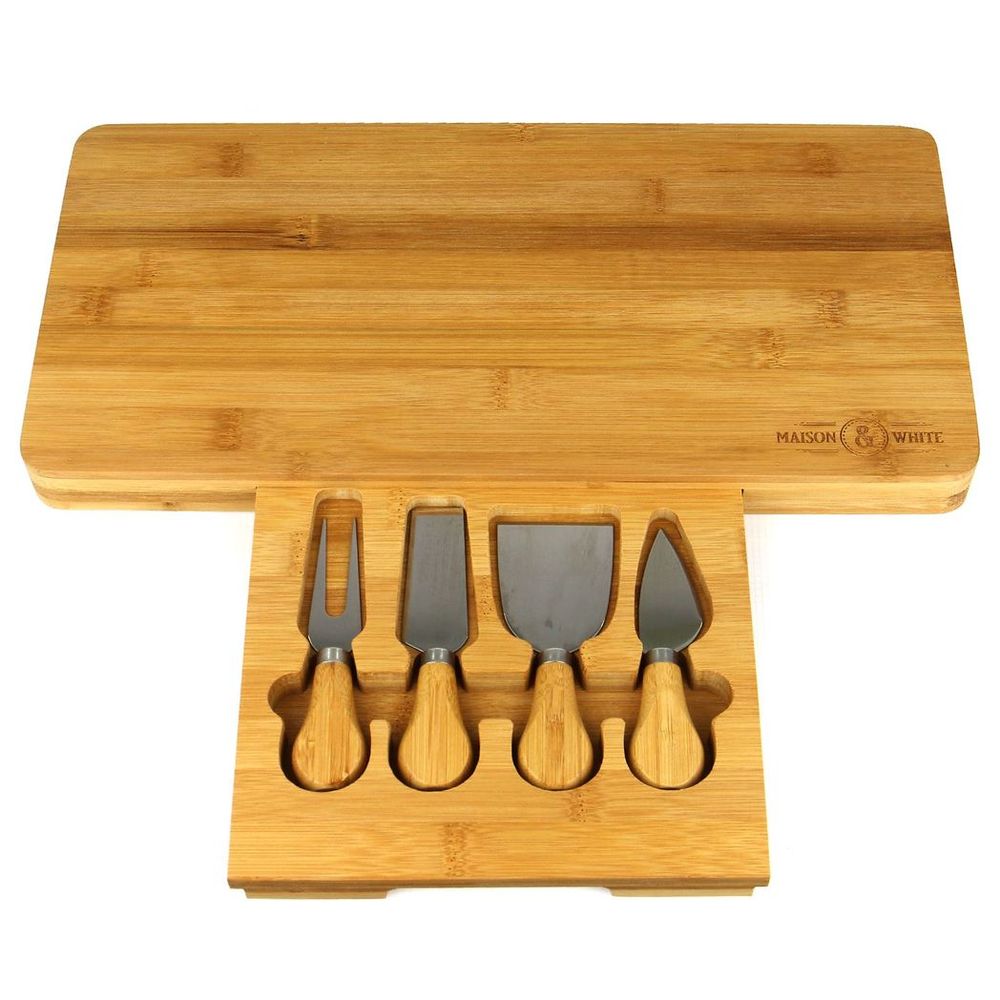 Bamboo Cheese Board Serving Platter With Knife Set | M&W - anydaydirect