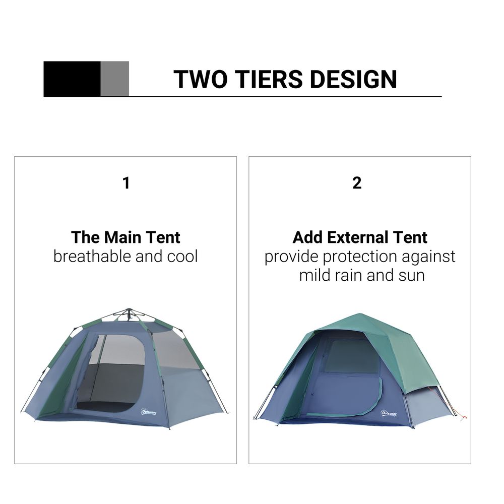 Family Pop-Up Camping Tent W/ Removable Waterproof Rainfly Outsunny - anydaydirect